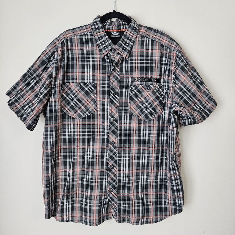 Harley Davidson Plaid Button Up Shirt Men XL Multicolor Short Sleeve Embroidered